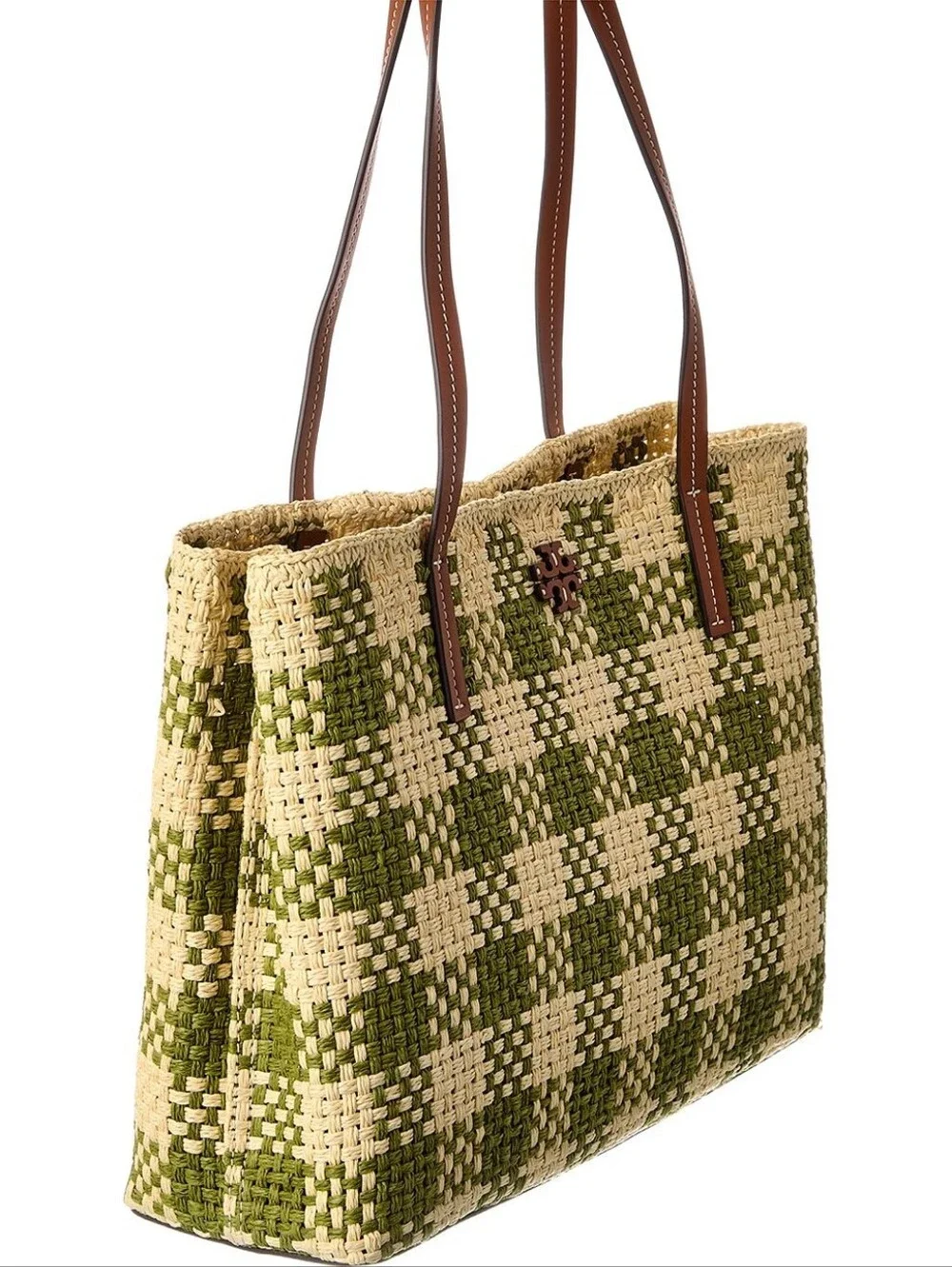 Tory Burch Blake Straw Center Zip Tote Green & Natural NWT